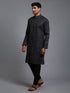 Vastramay Men's Black Cotton Kurta with Pant Set